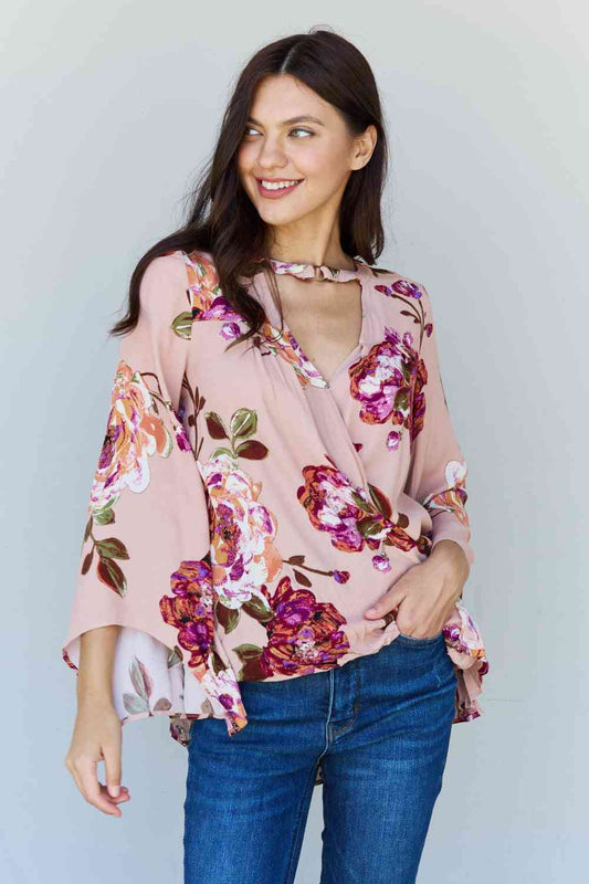 Floral Bell Sleeve Crepe Top