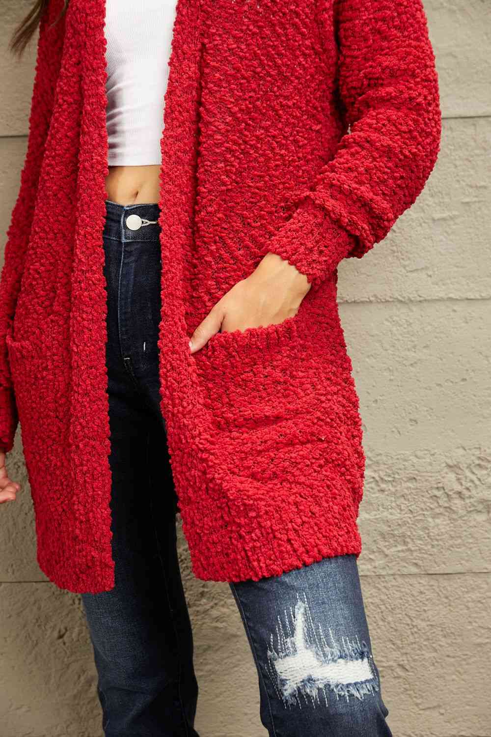 Falling For You Open Front Popcorn Cardigan