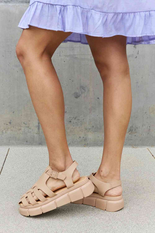 Platform Cage Stap Sandal in Tan