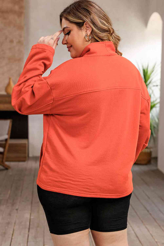 Plus Size Zip-Up Dropped Shoulder Sweatshirt