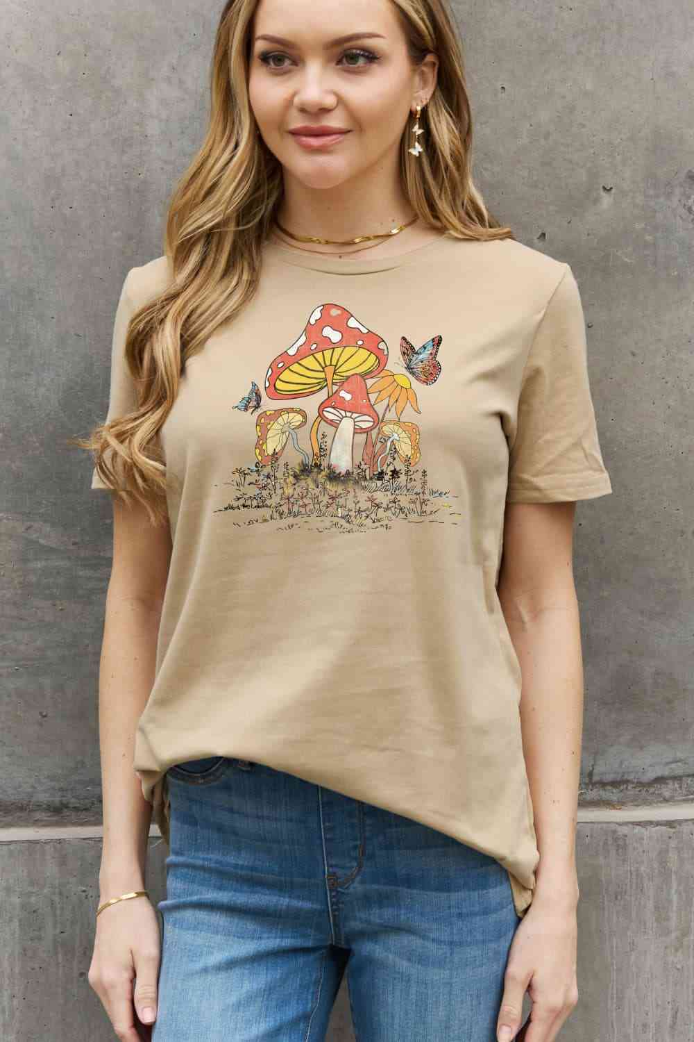 Simply Love Full Size Mushroom & Butterfly Graphic Cotton T-Shirt