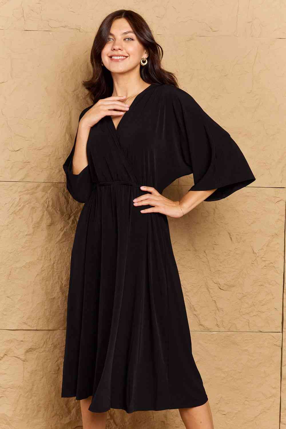 Make Your Move Solid Surplice Midi Dress