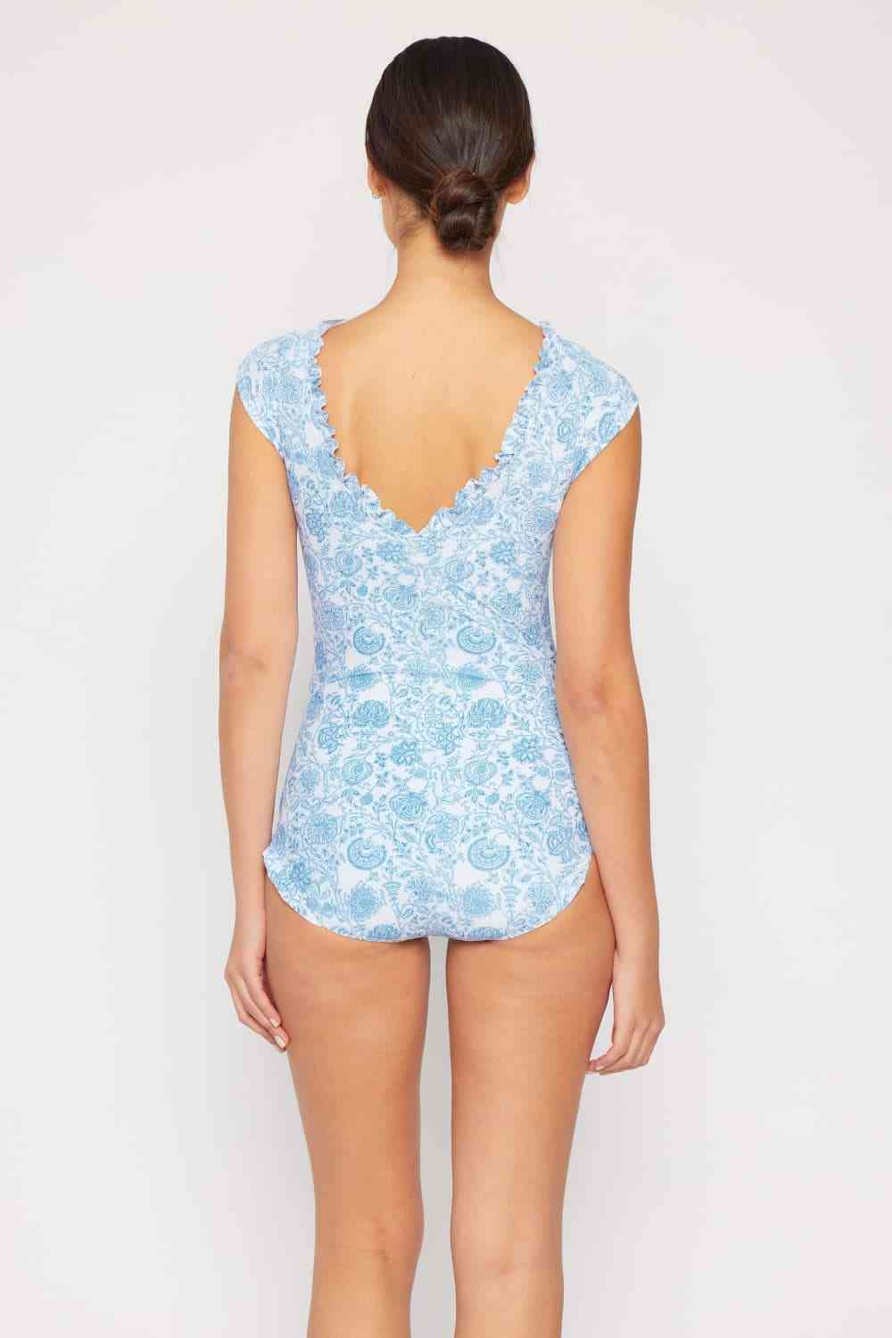 Bring Me Flowers V-Neck One Piece Swimsuit In Thistle Blue