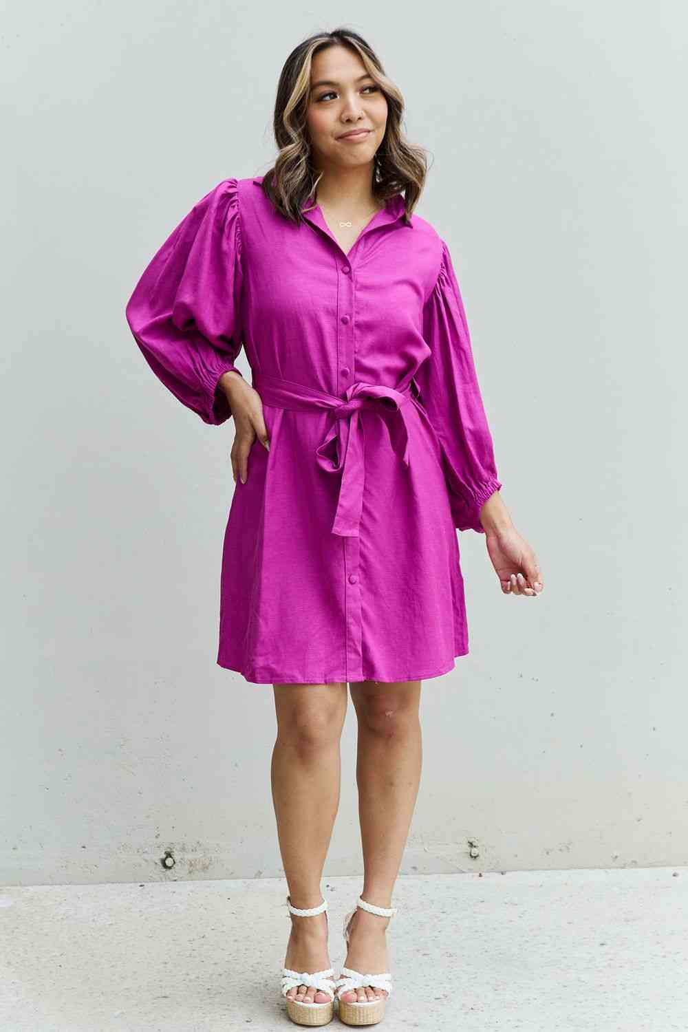 Hello Darling Half Sleeve Belted Mini Dress in Magenta