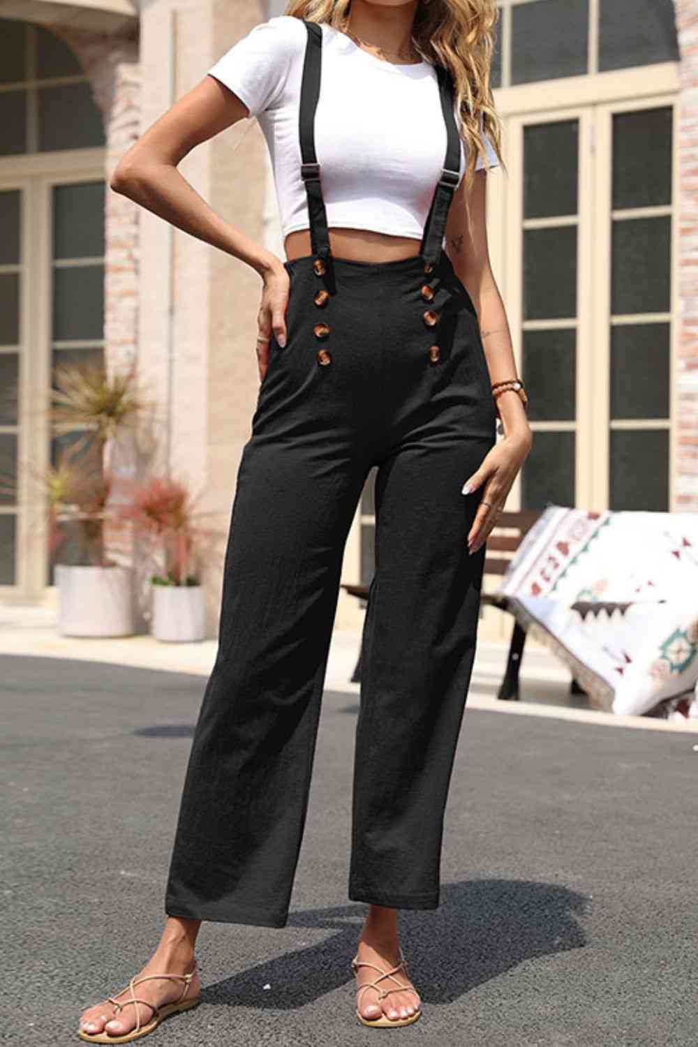 Adjustable Strap Straight Leg Overalls