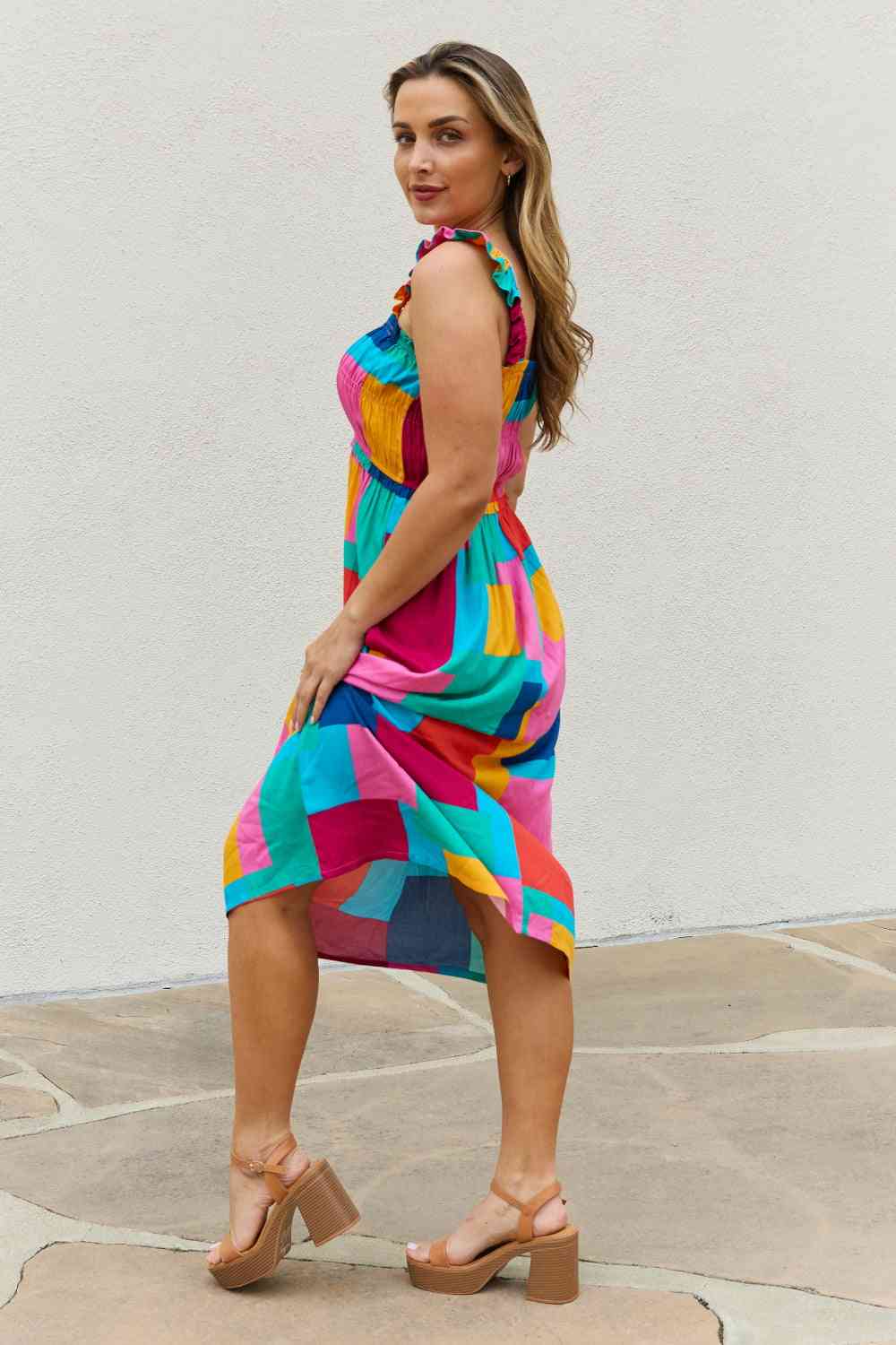 Multicolored Square Print Summer Dress