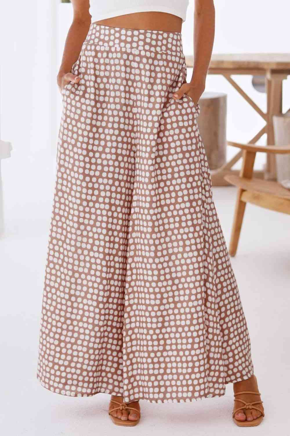 Double Take Polka Dot High Waist Wide Leg Pants with Pockets