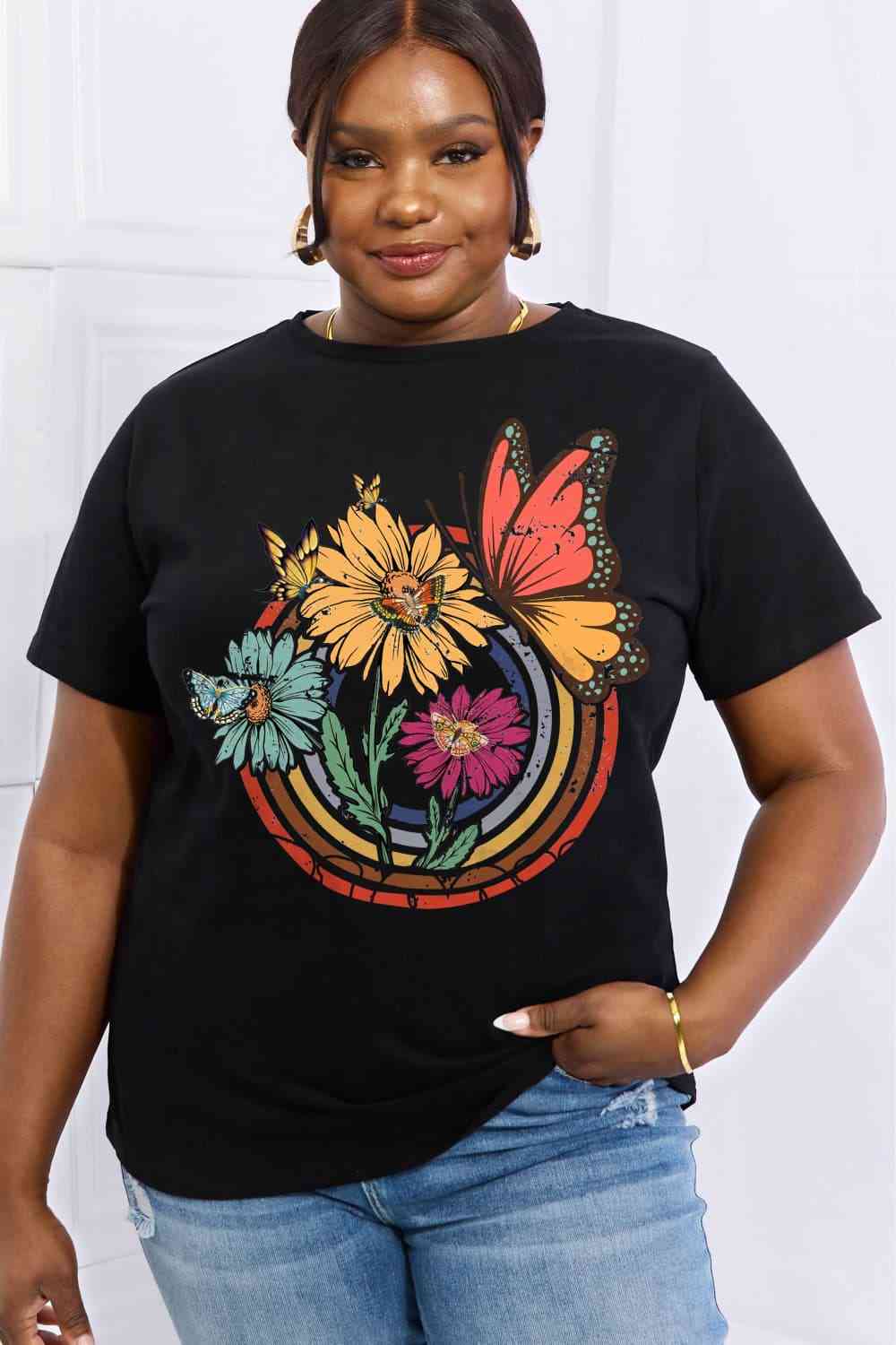 Simply Love Simply Love Full Size Flower & Butterfly Graphic Cotton Tee