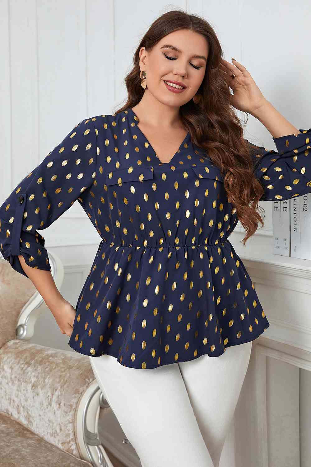 Plus Size Notched Babydoll Blouse