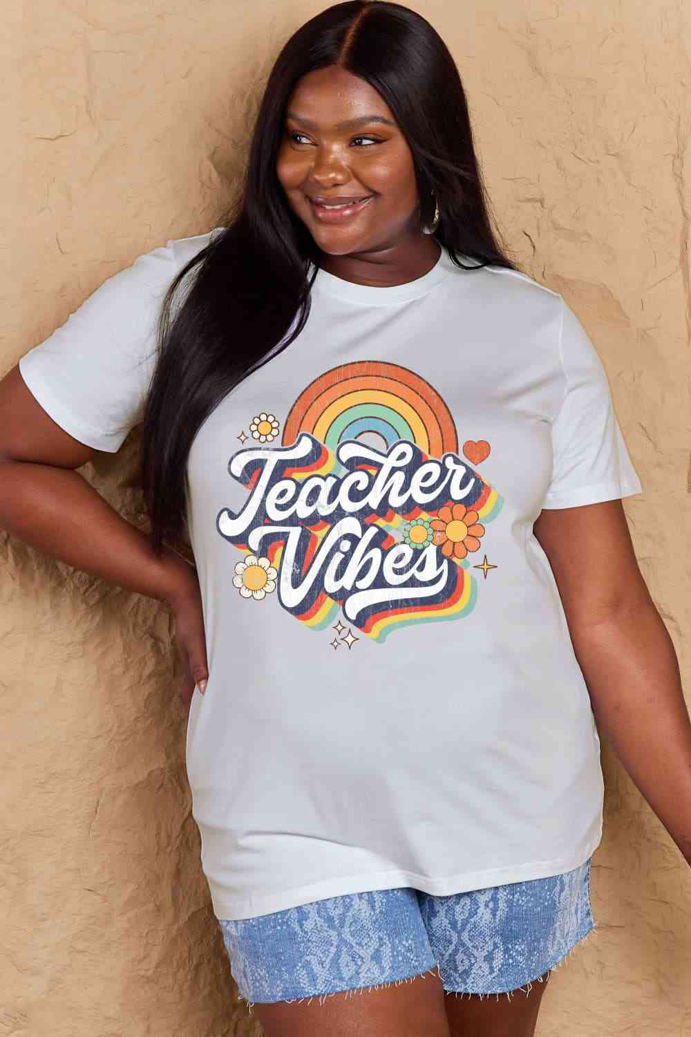 Simply Love Full Size TEACHER VIBES Graphic Cotton T-Shirt