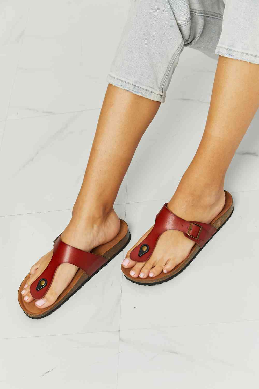 Drift Away T-Strap Flip-Flop in Red