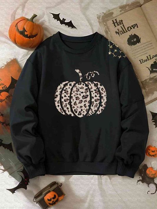 Pumpkin Graphic Round Neck Sweatshirt