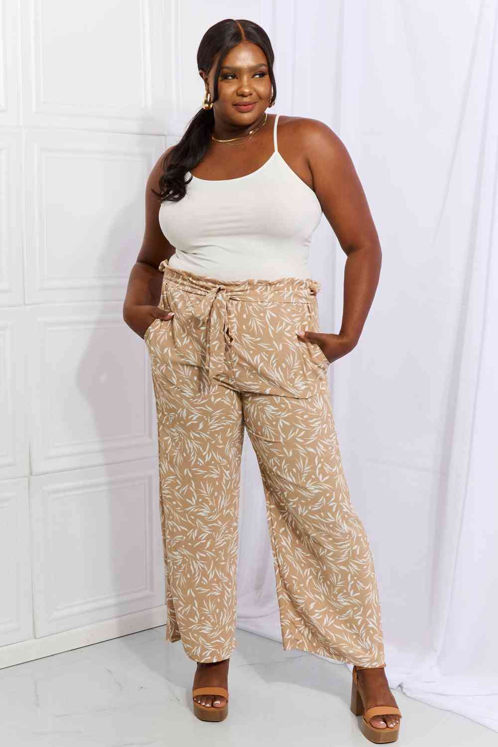 Right Angle Geometric Printed Pants in Tan