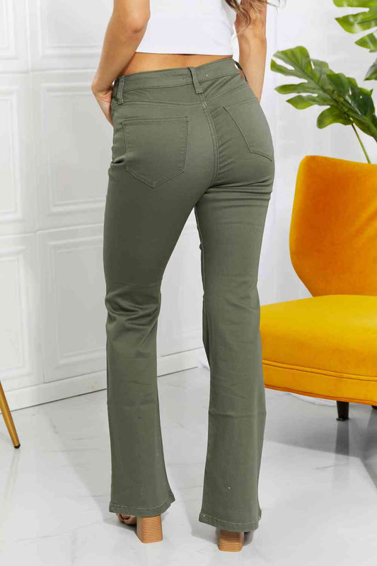 Clementine High-Rise Bootcut Jeans in Olive