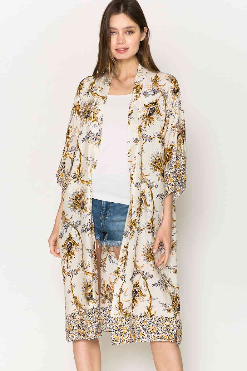 Floral Open Front Slit Duster Cardigan