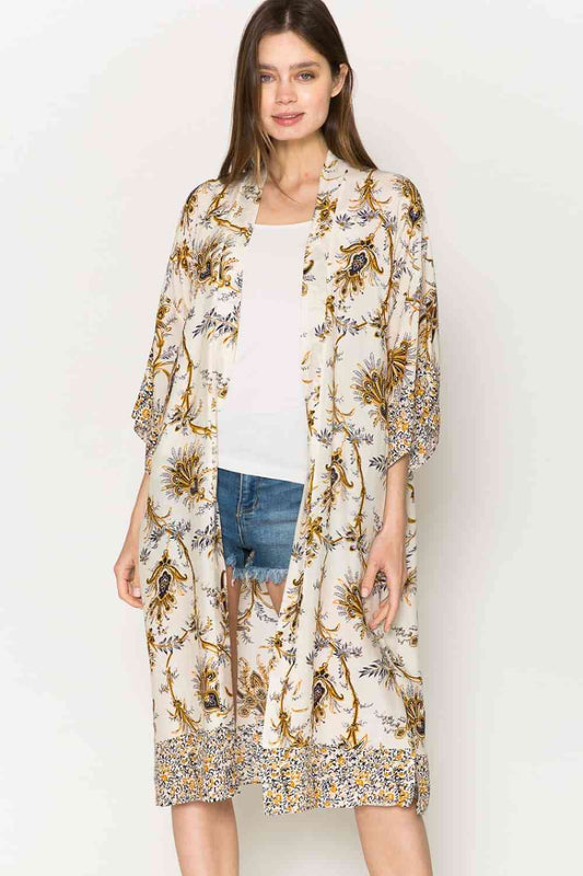 Floral Open Front Slit Duster Cardigan