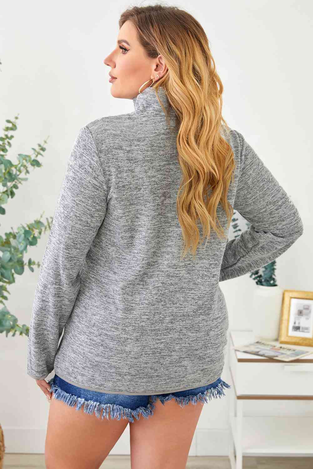 Plus Size Heathered Quarter Zip Pullover