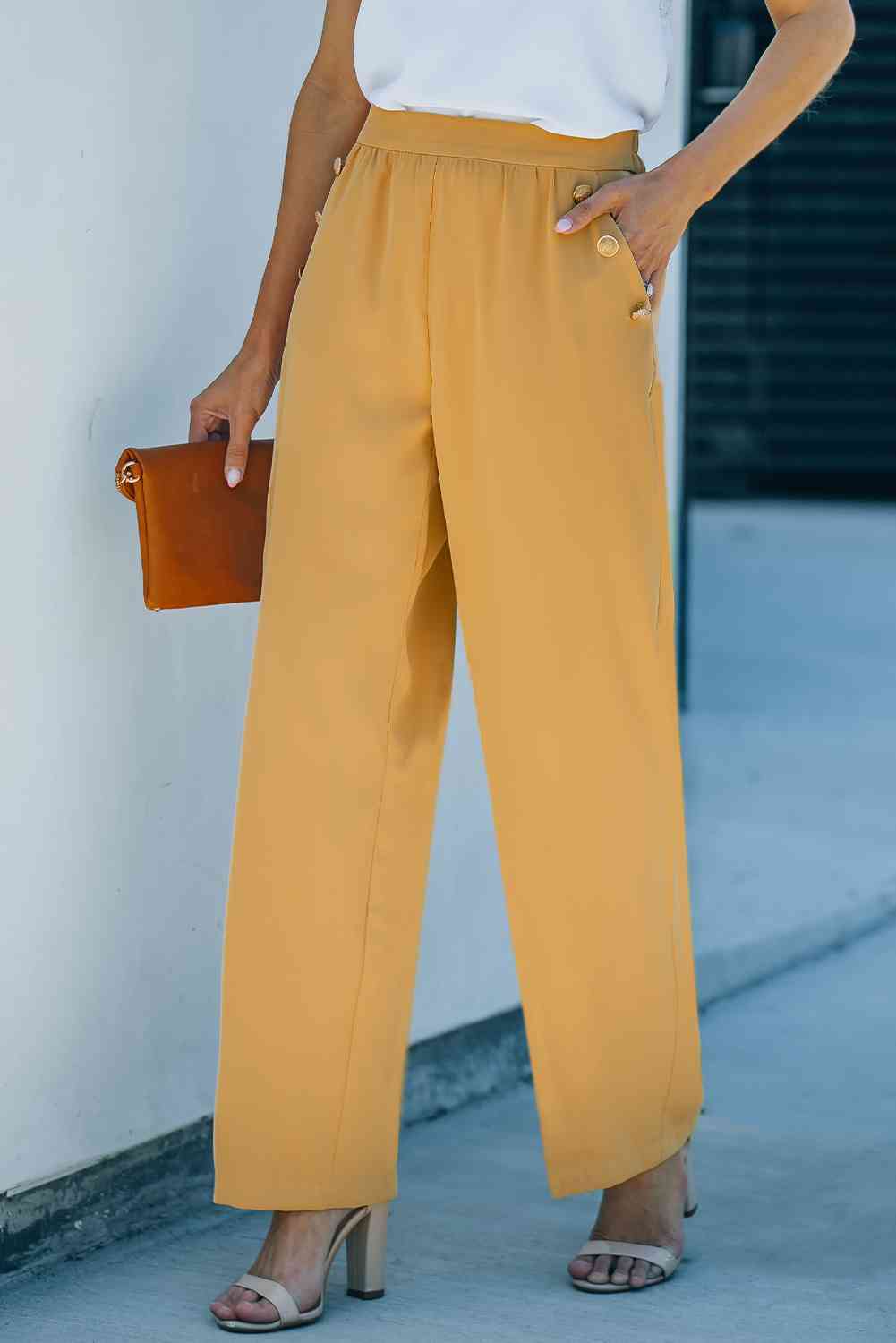 High Waist Wide Leg Pants with Pockets