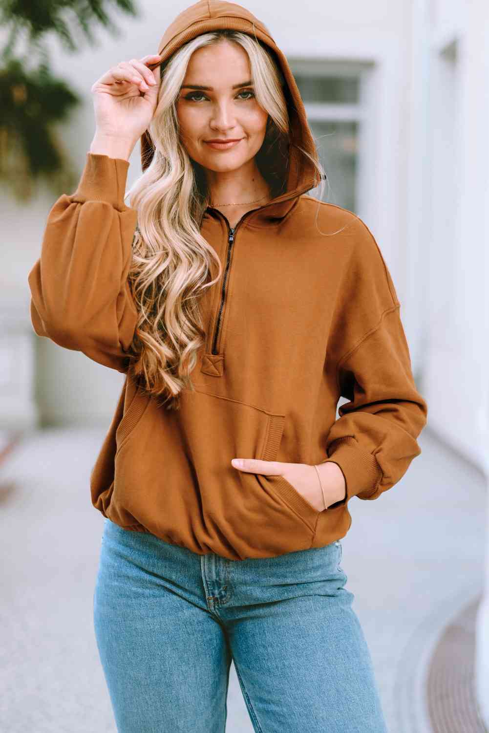 Half-Zip Drop Shoulder Hoodie