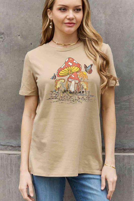 Simply Love Full Size Mushroom & Butterfly Graphic Cotton T-Shirt