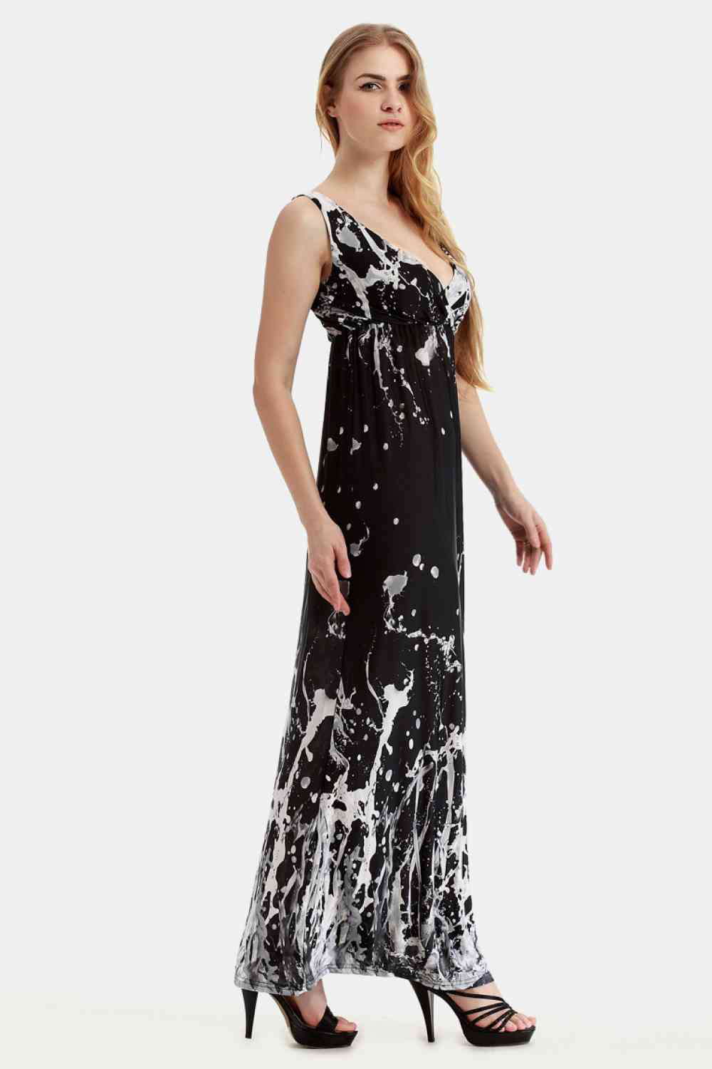 Printed Surplice Neck Sleeveless Maxi Dress