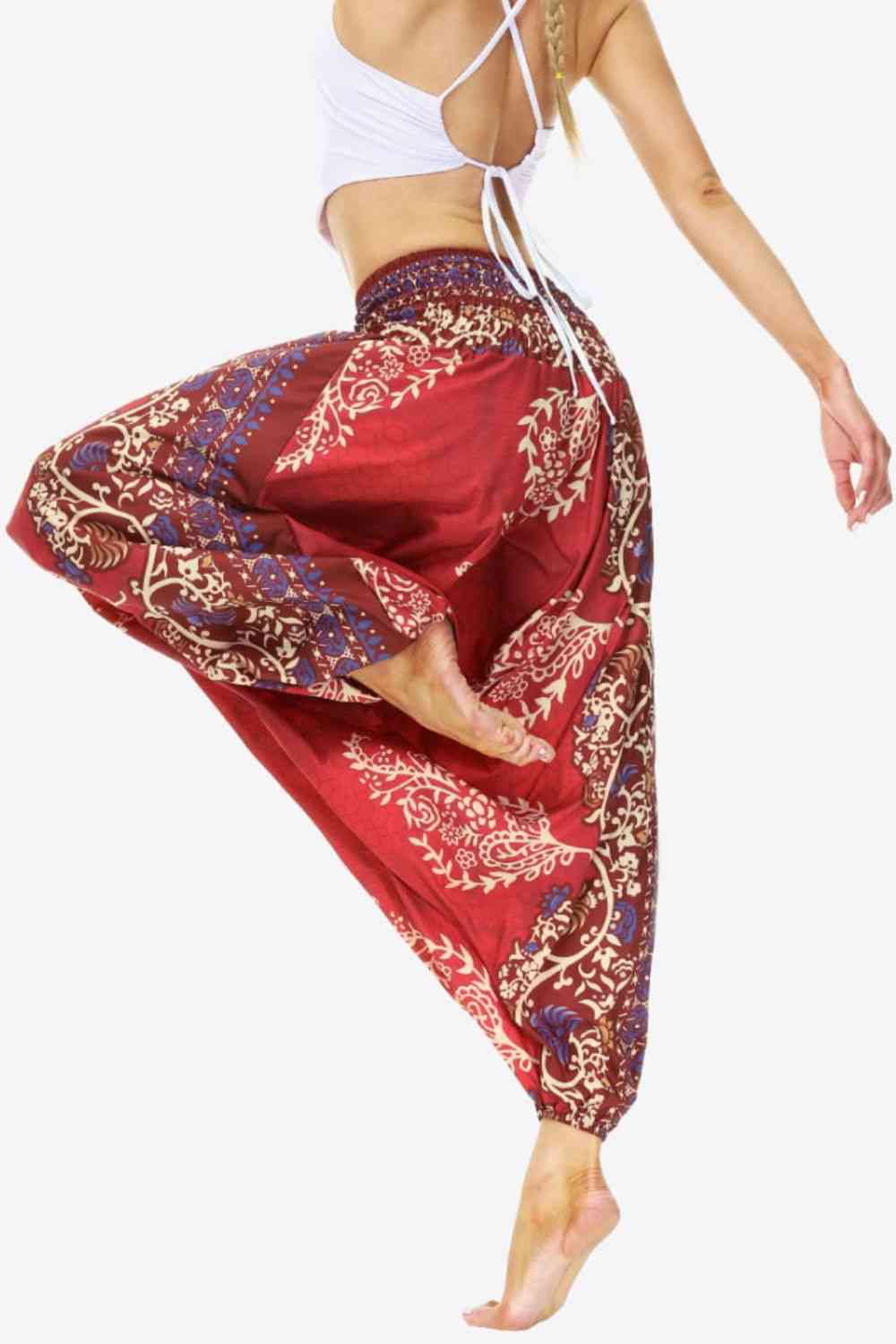 Smocked Long Harem Pants