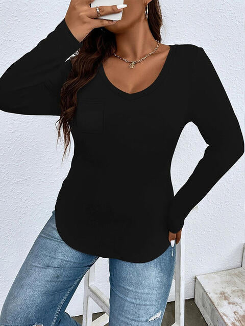 Plus Size V-Neck Long Sleeve T-Shirt