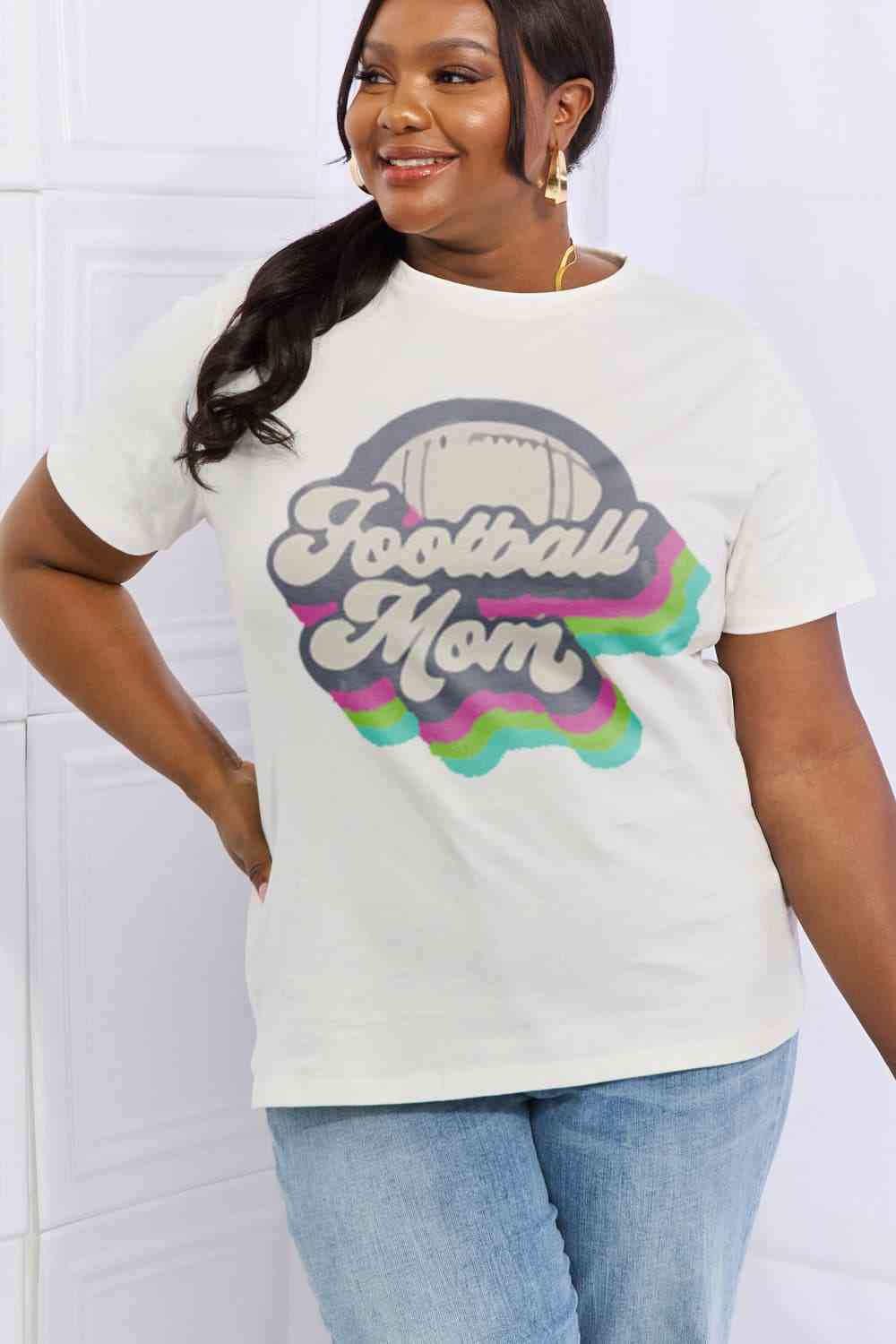 Simply Love Full Size FOOTBALL MOM Graphic Cotton Tee