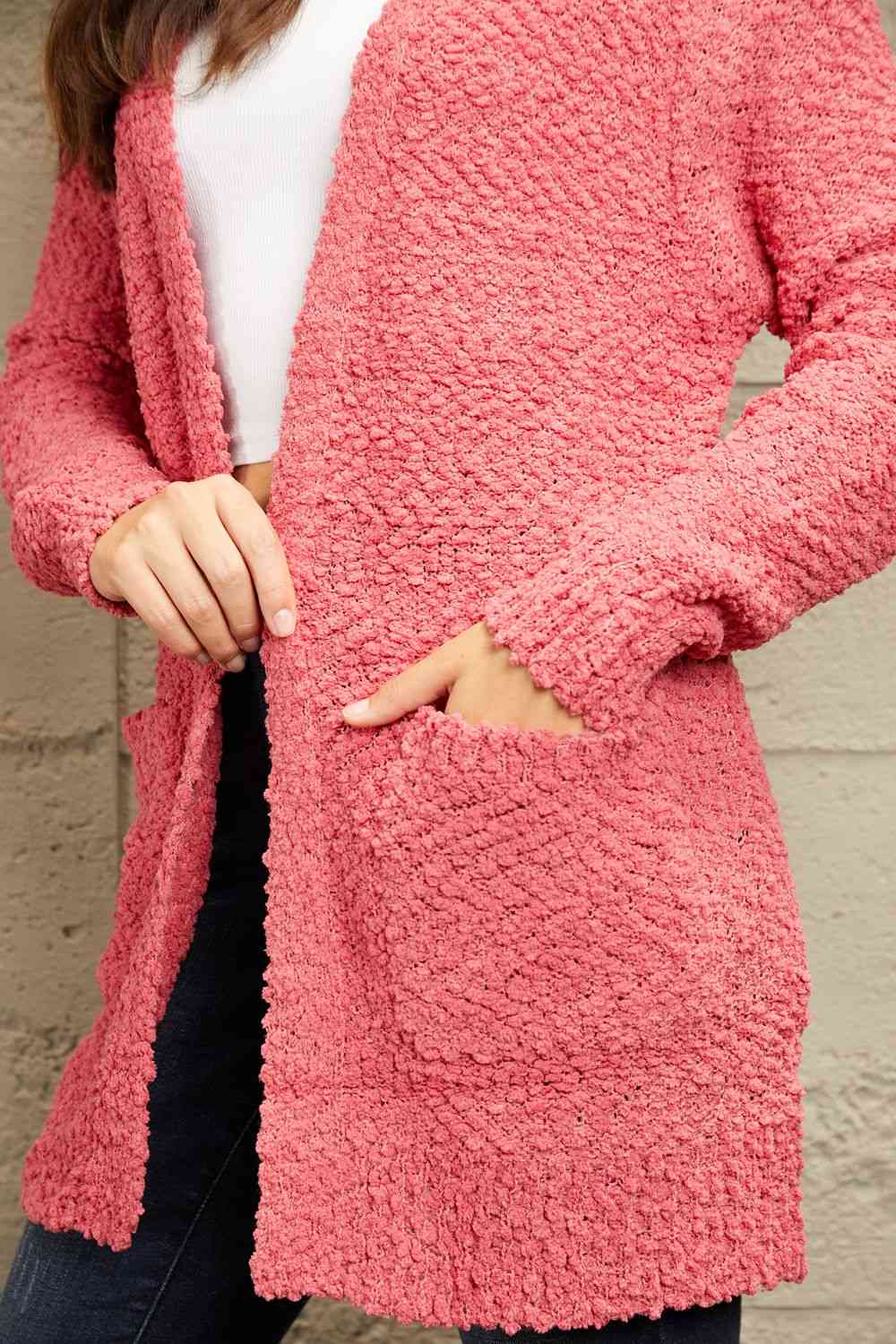 Falling For You Open Front Popcorn Cardigan