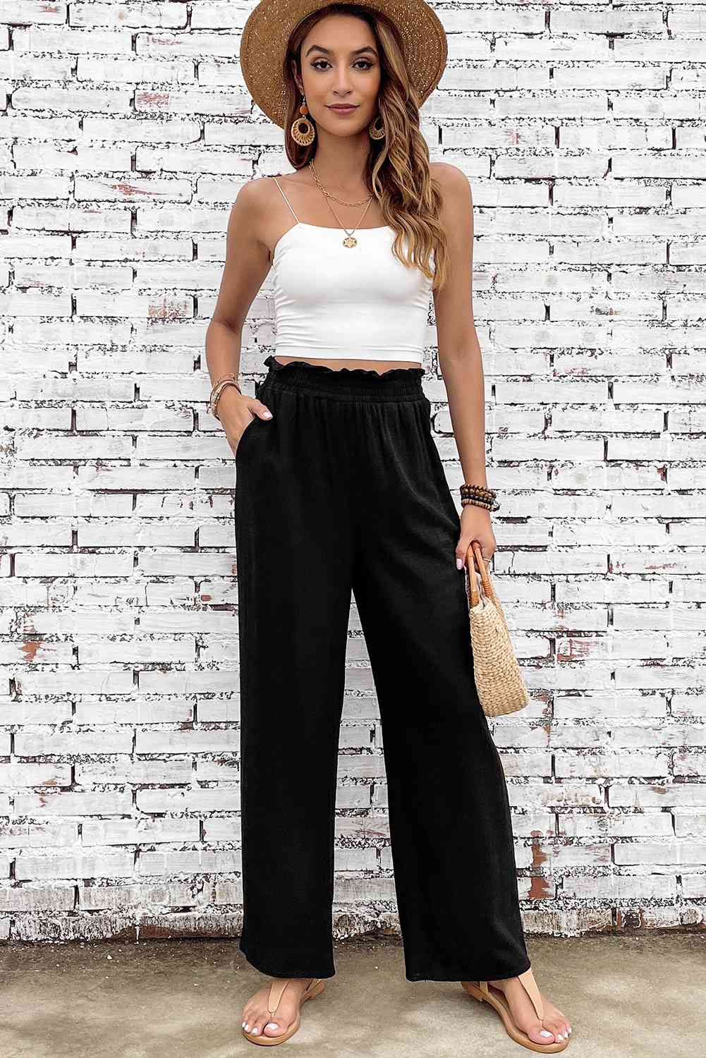 Double Take Elastic Waist Straight Leg Pants with Pockets