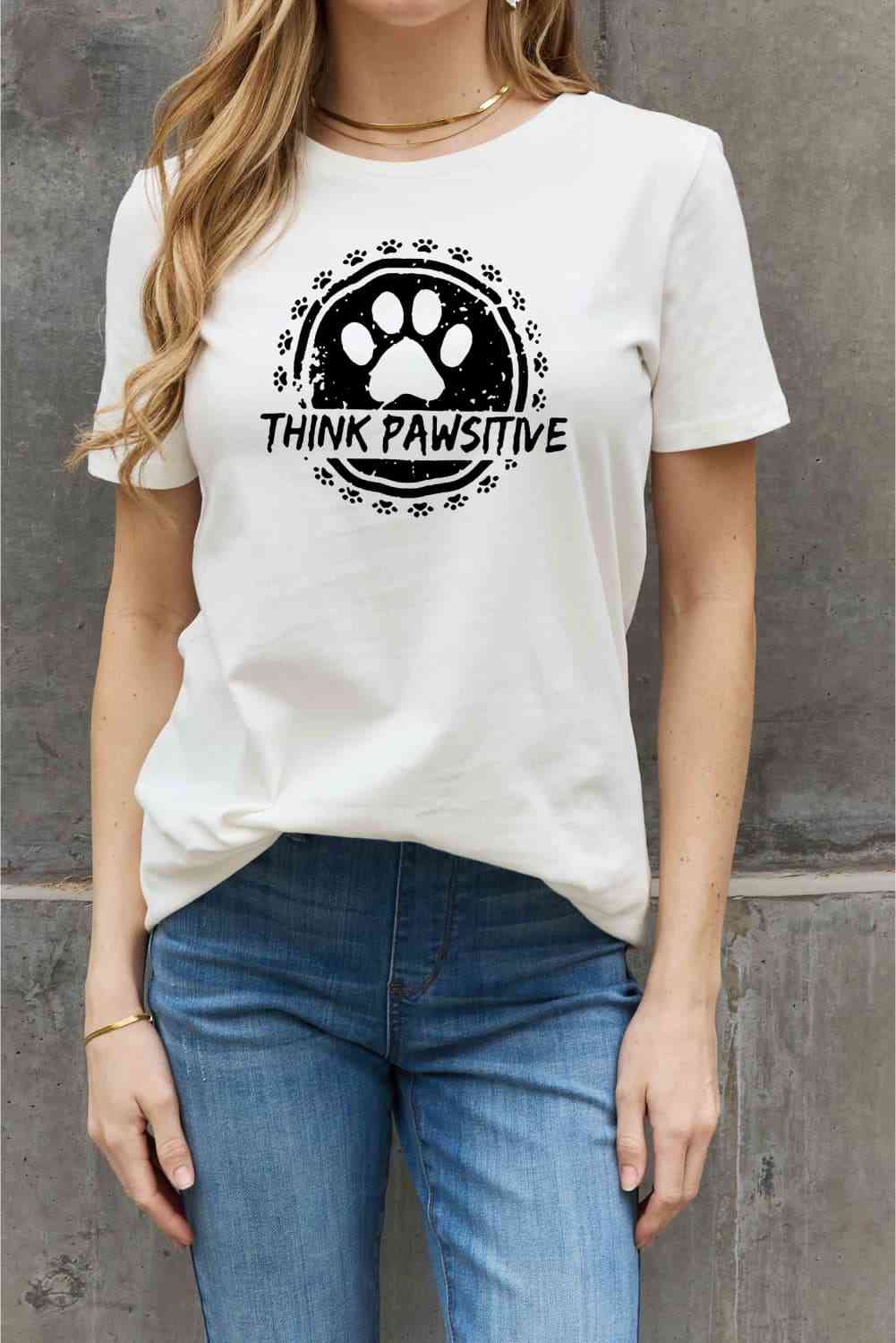 Simply Love Simply Love Full Size THINK PAWSITIVE Graphic Cotton Tee