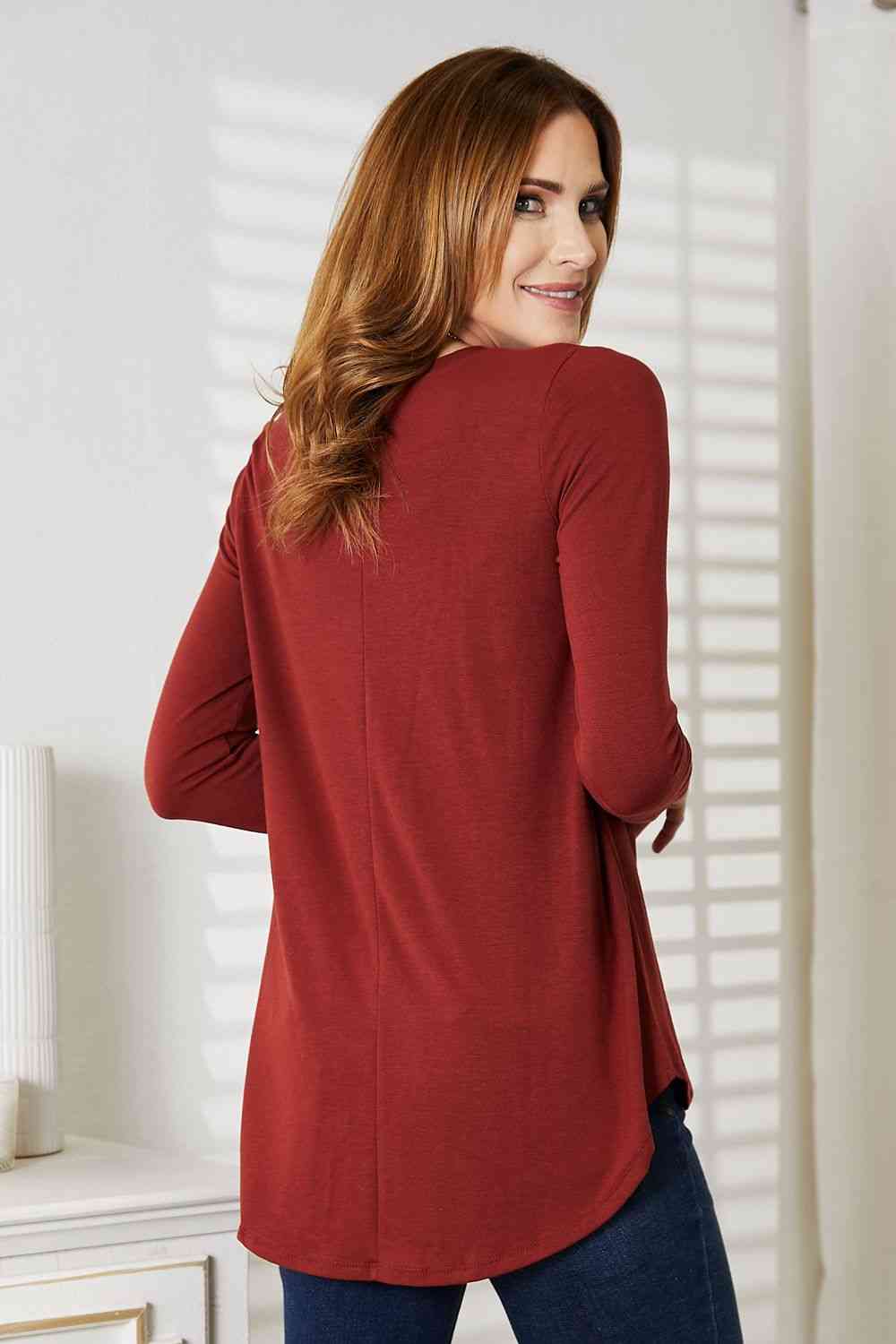 Long Sleeve Round Neck Round Hem Top