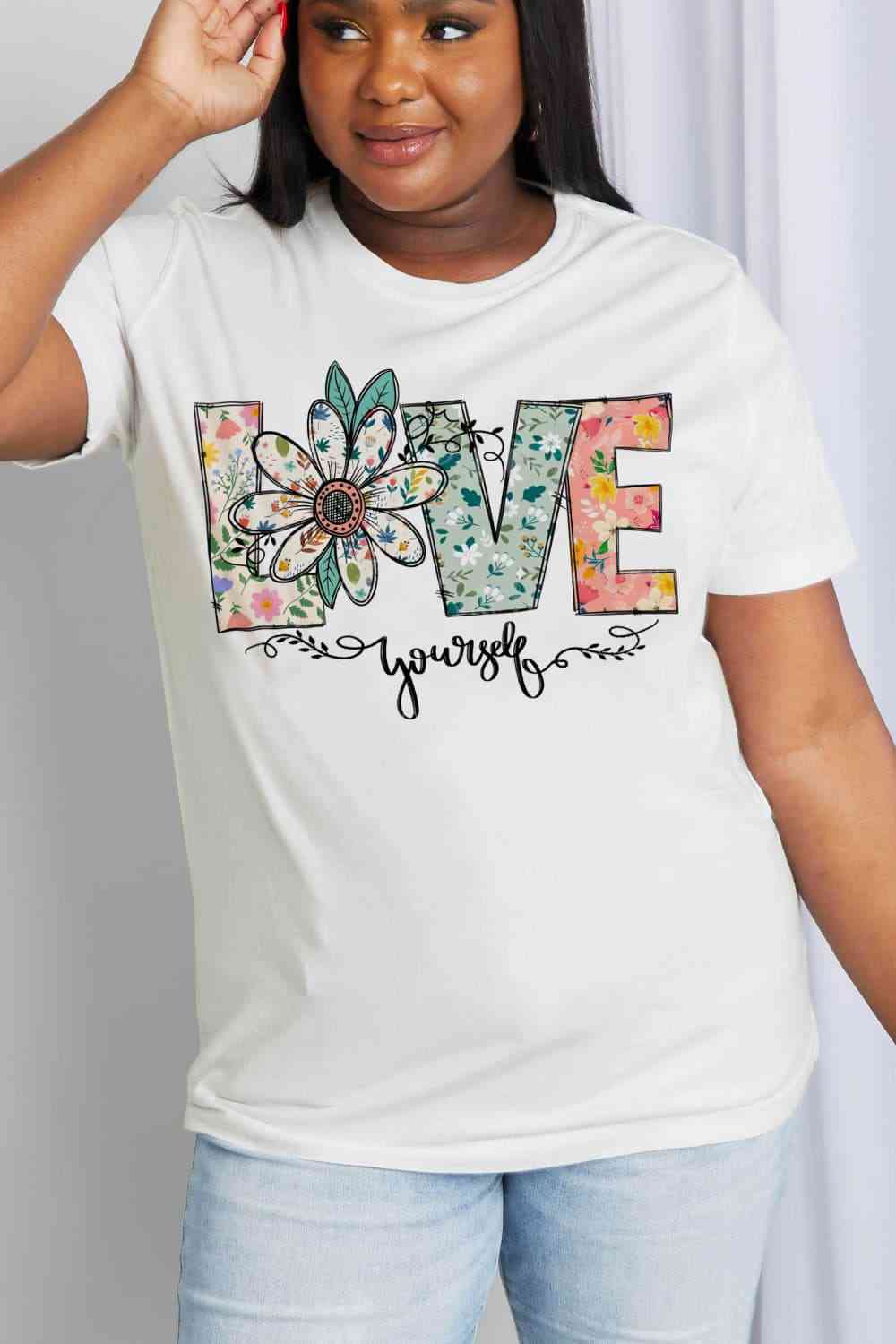 Simply Love Full Size LOVE YOURSELF Graphic Cotton Tee