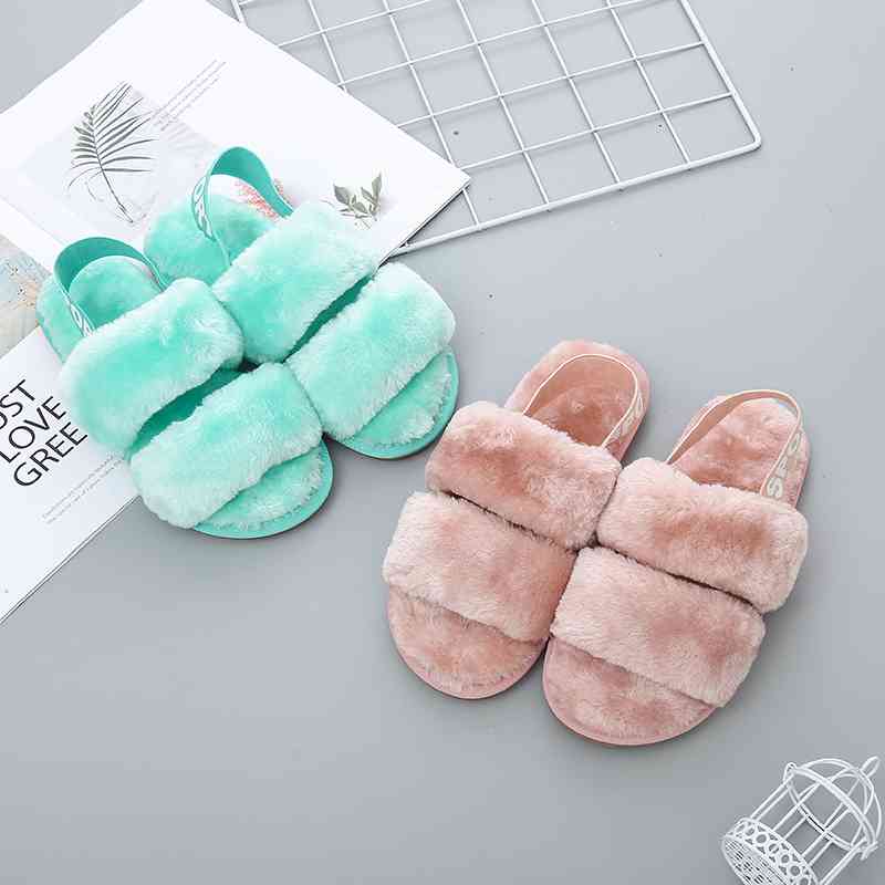 Faux Fur Open Toe Slippers