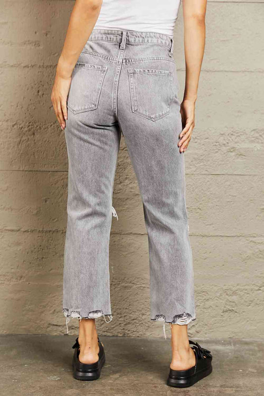 High Waisted Cropped Straight Jeans