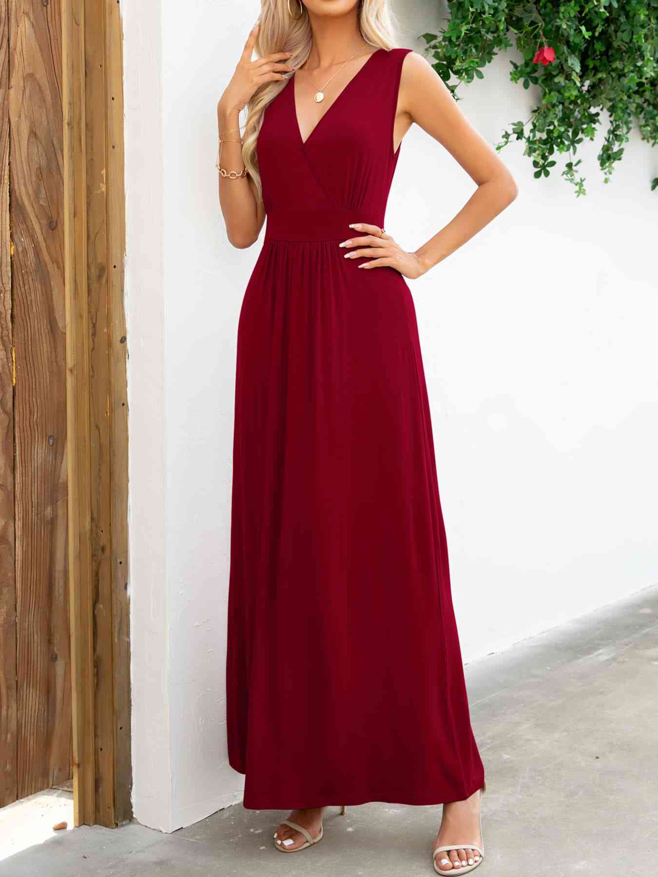 Surplice Neck Sleeveless Maxi Dress