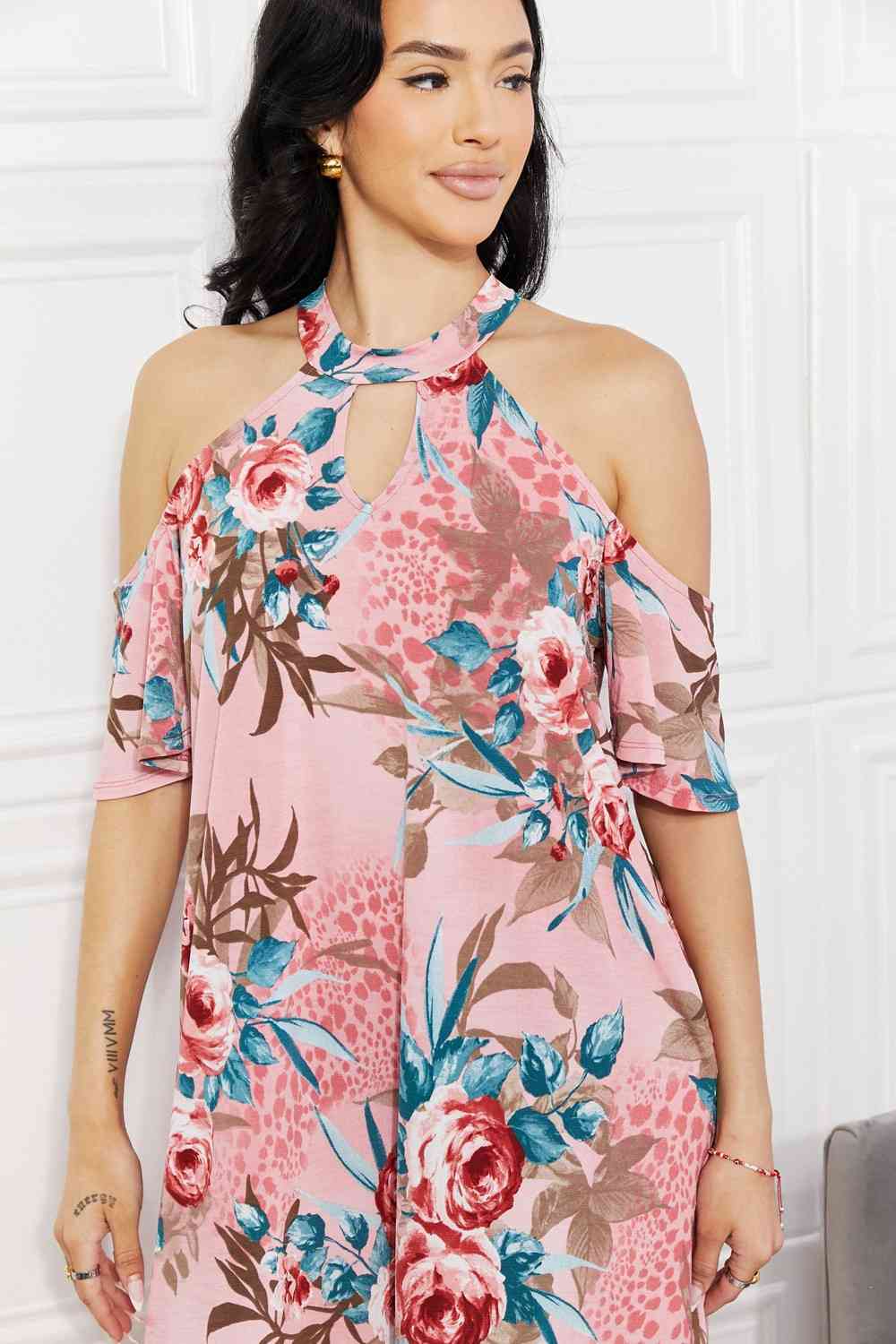 Fresh-Cut Flowers Cold-Shoulder Dress