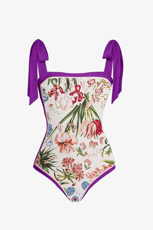 Floral Tie Shoulder Two-Piece Swim Set