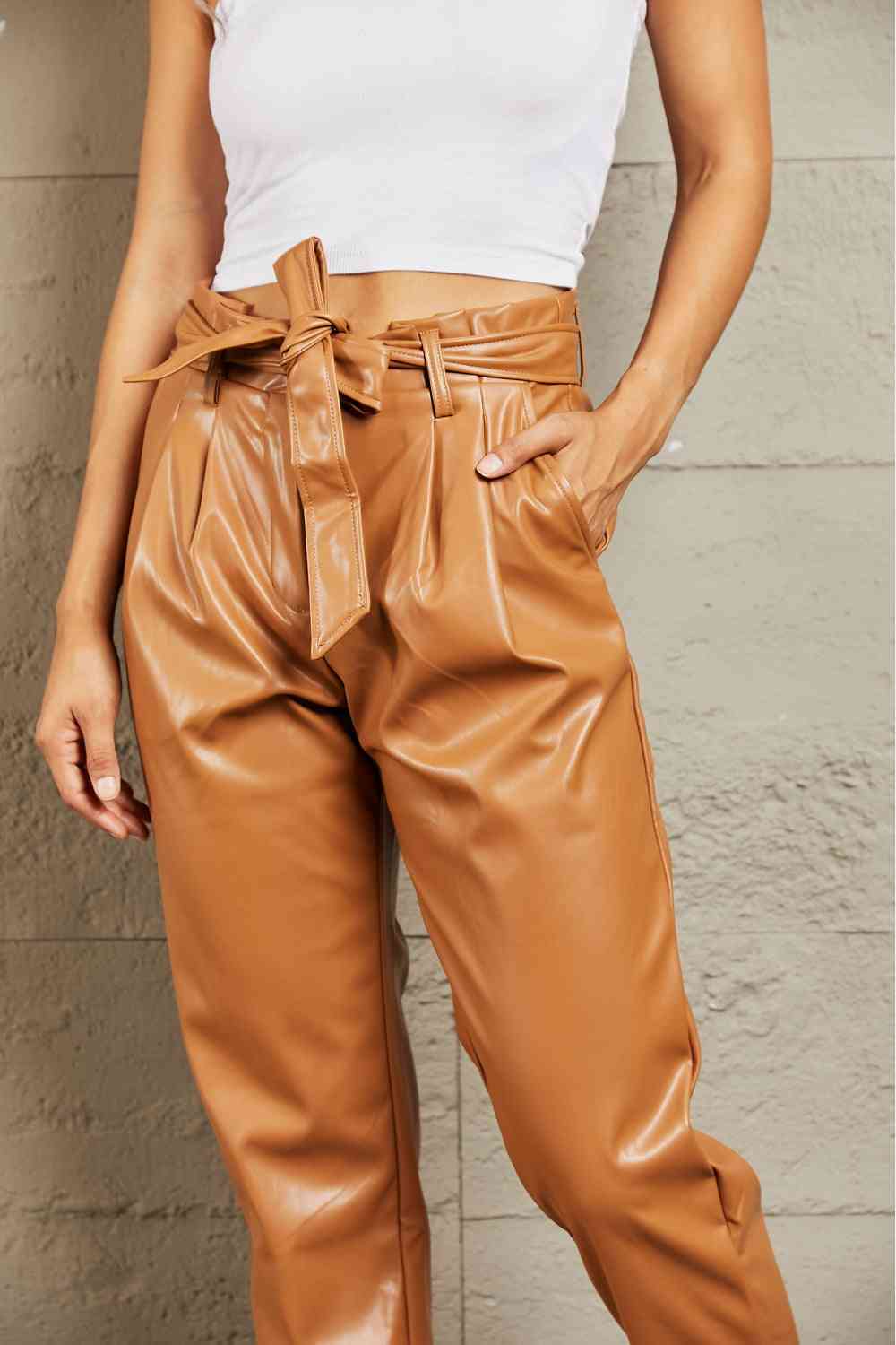 Powerful You Faux Leather Paperbag Waist Pants