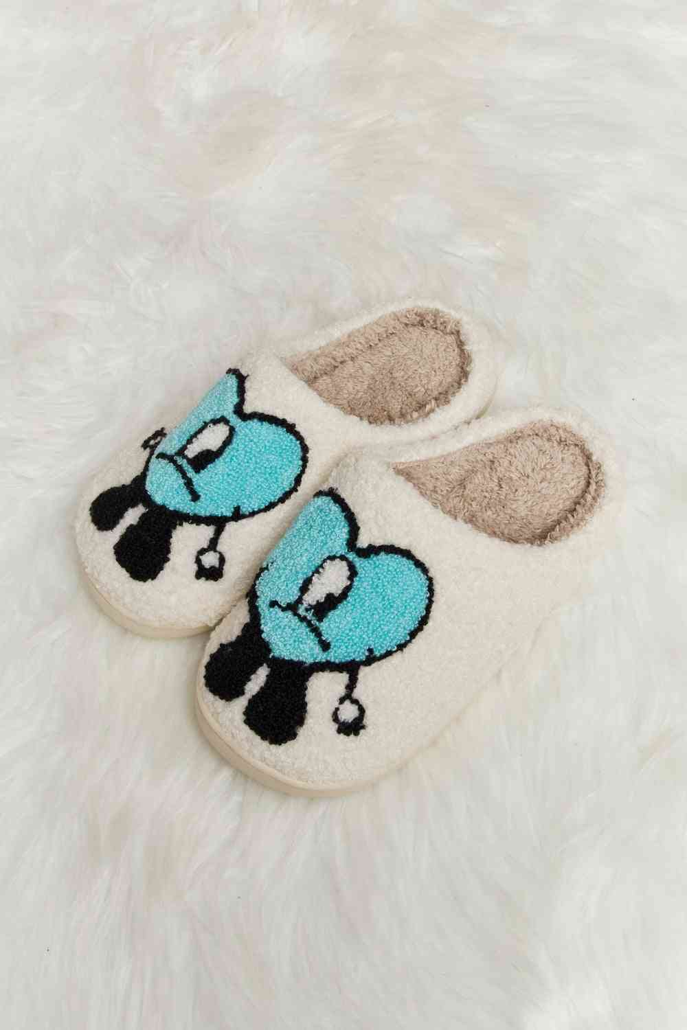 Love Heart Print Plush Slippers