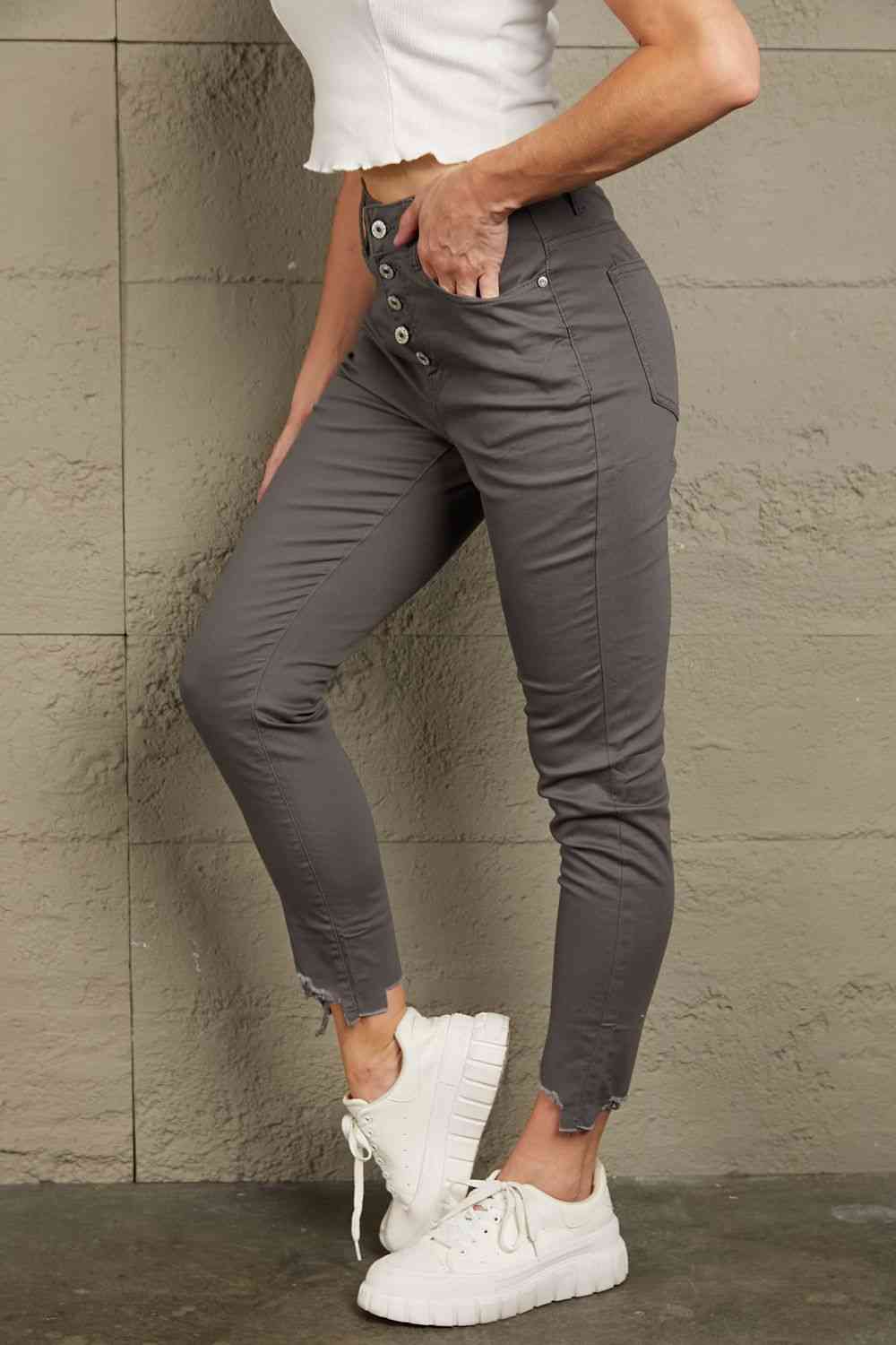 Baeful Button Fly Hem Detail Skinny Jeans