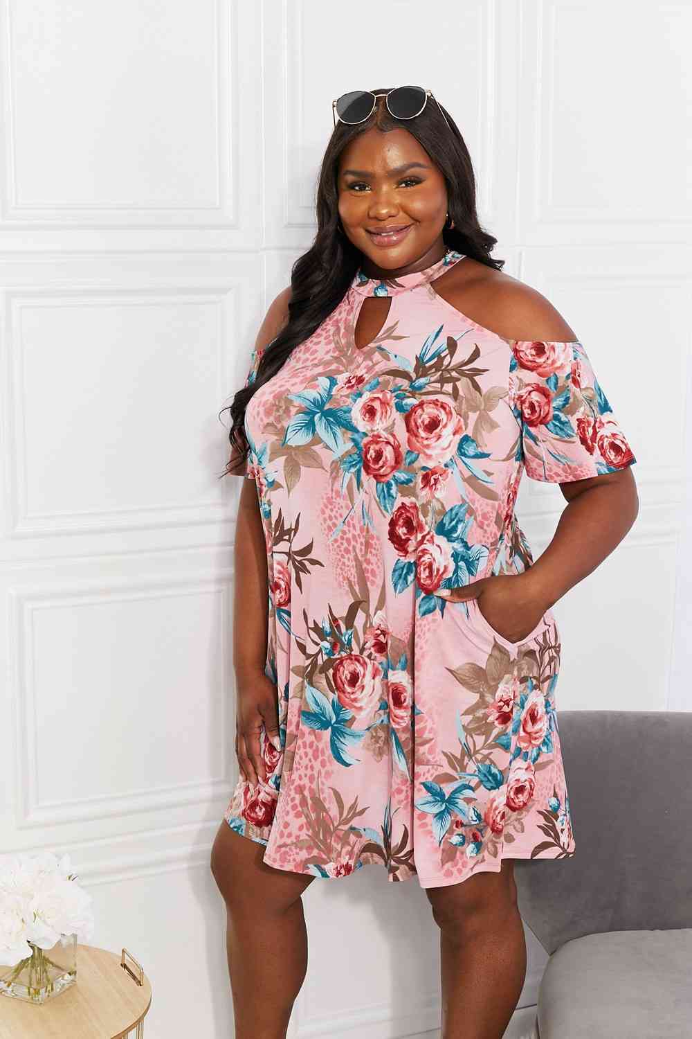 Fresh-Cut Flowers Cold-Shoulder Dress