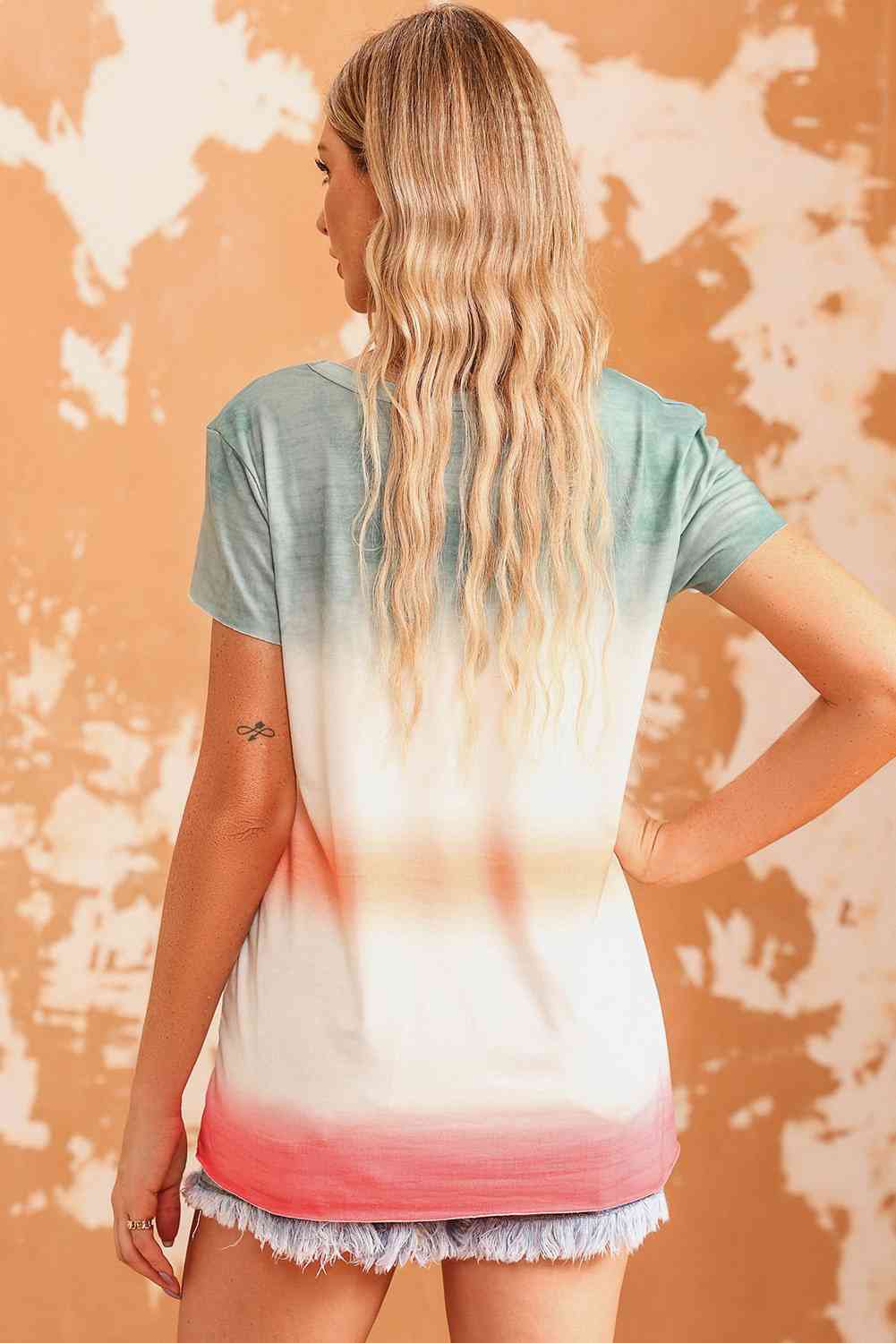 Double Take Tie-Dye V-Neck Short Sleeve Tee