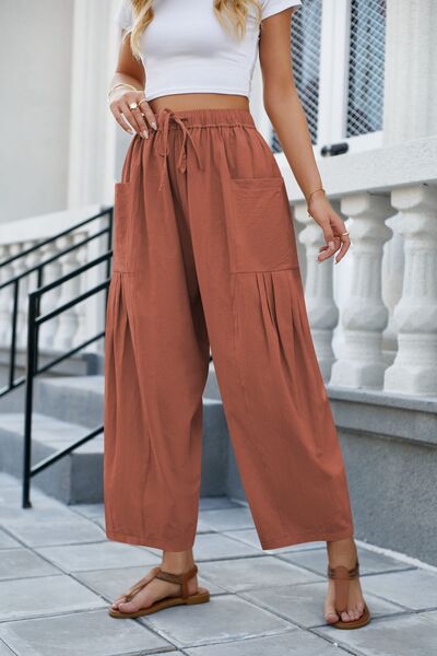 Drawstring Pocketed Wide Leg Pant