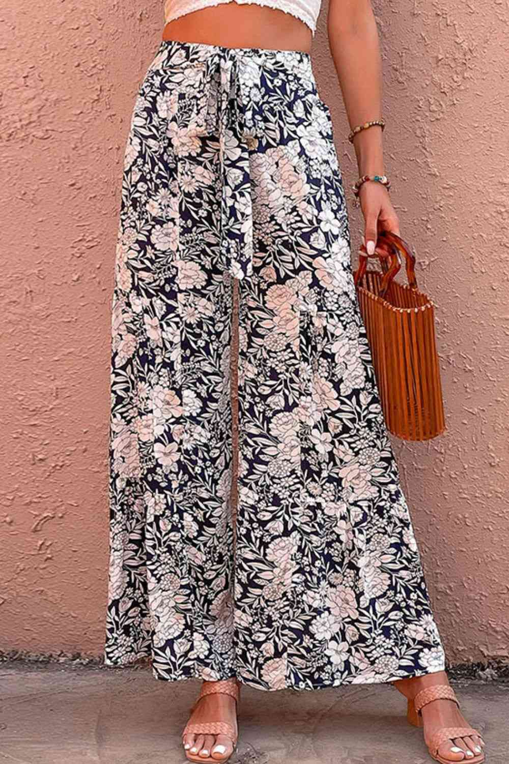 Floral Belted Wide Leg Pants