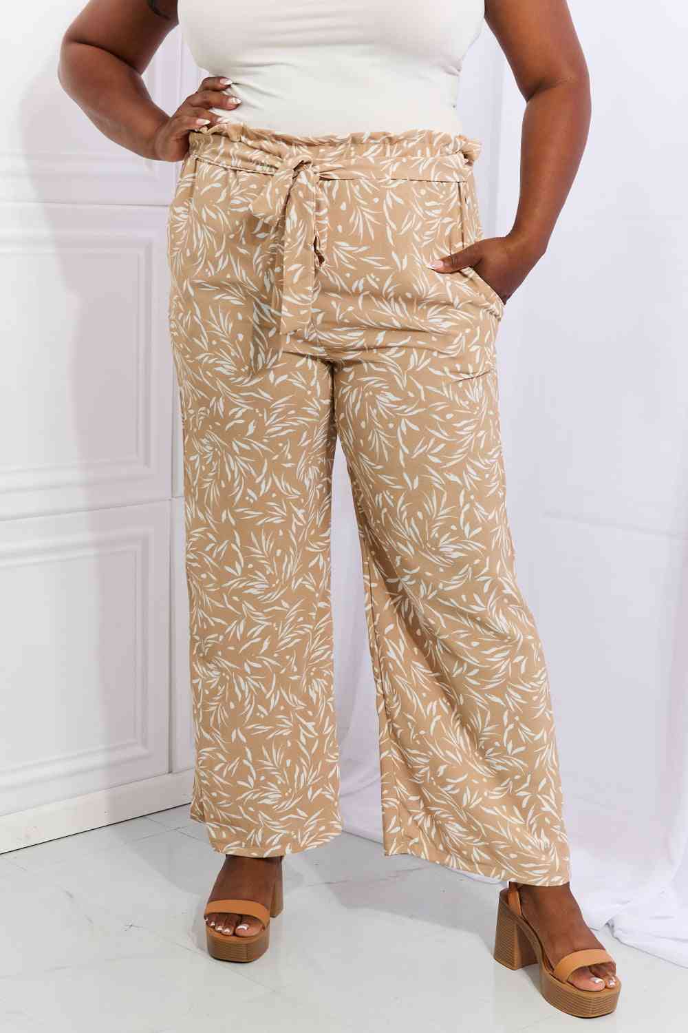 Right Angle Geometric Printed Pants in Tan