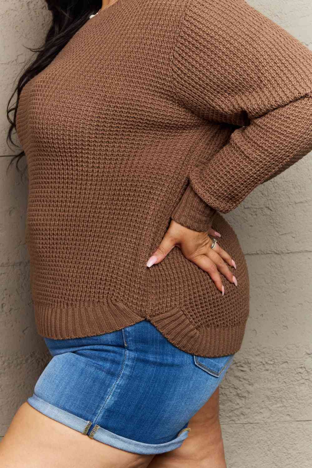 Breezy Days High Low Waffle Knit Sweater