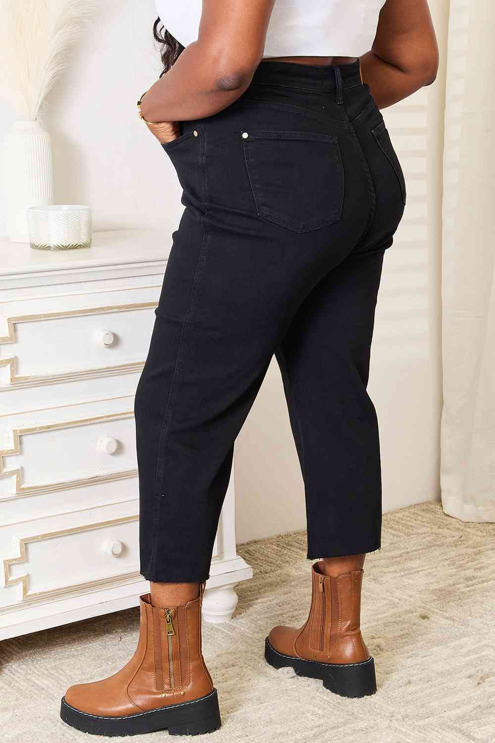 High Waist Wide Leg Cropped Jeans