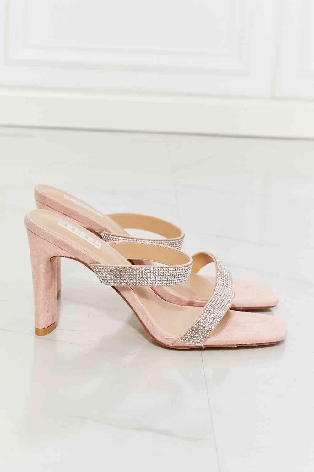 Leave A Little Sparkle Rhinestone Block Heel Sandal in Pink