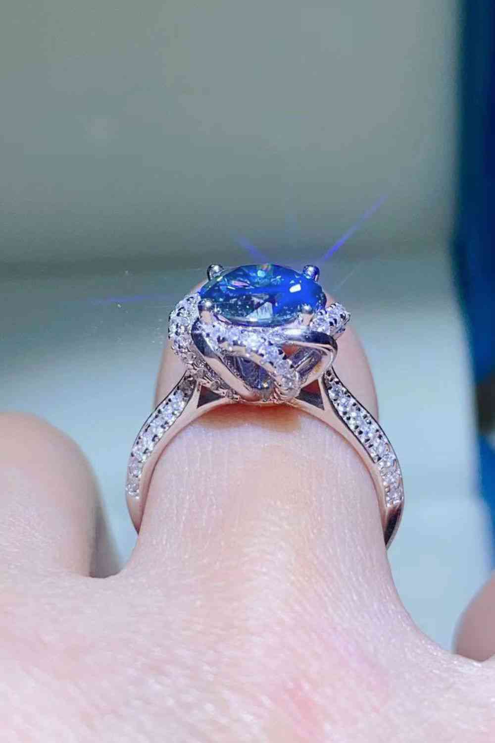 2 Carat Cobalt Blue Moissanite 925 Sterling Silver Ring